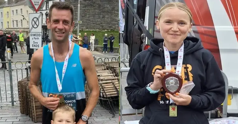 Regional Half-Marathon Championships, Caernarfon 9th September 2024 Tomos Roberts and Emma Alofs.